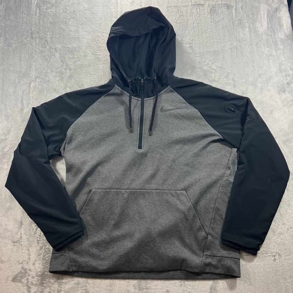 NIKe Hoodie Men‎ Large Grey Black Dri-FIT 1/4 Zip Pullover AR6642-071 Training